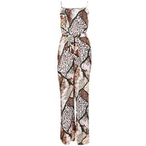 Animal Print Tie Waist Jumpsuit
